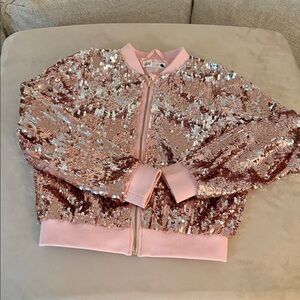 H&M Rose Gold Sequin Bomber Jacket